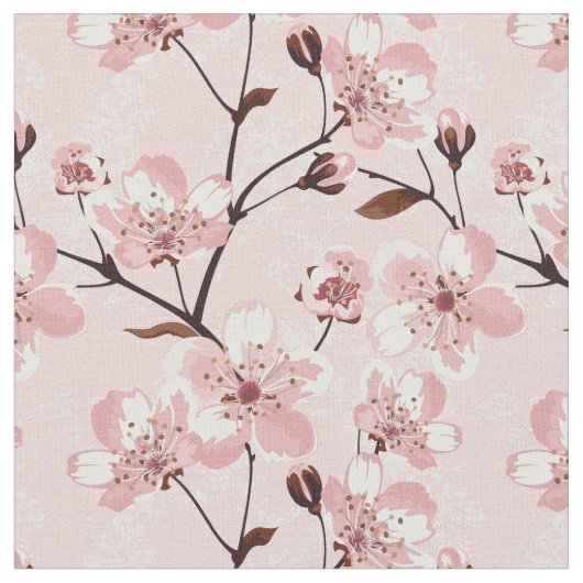 Cherry Blossom Flowers Pattern Stof (Close Up)