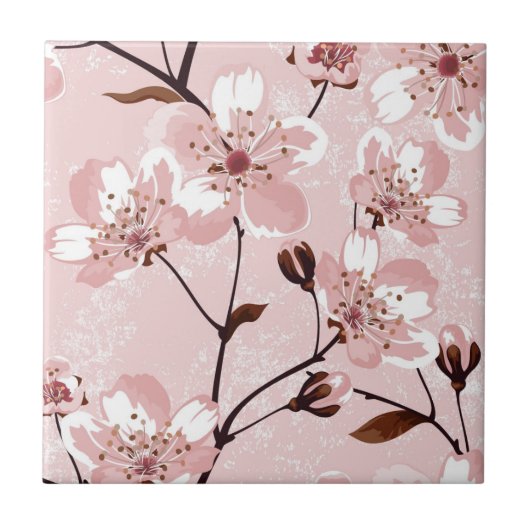 Cherry Blossom Flowers Pattern Tegeltje (Voorkant)