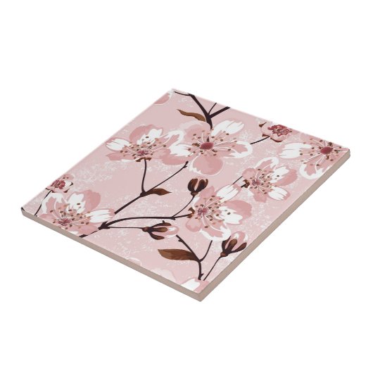 Cherry Blossom Flowers Pattern Tegeltje (Zijkant)