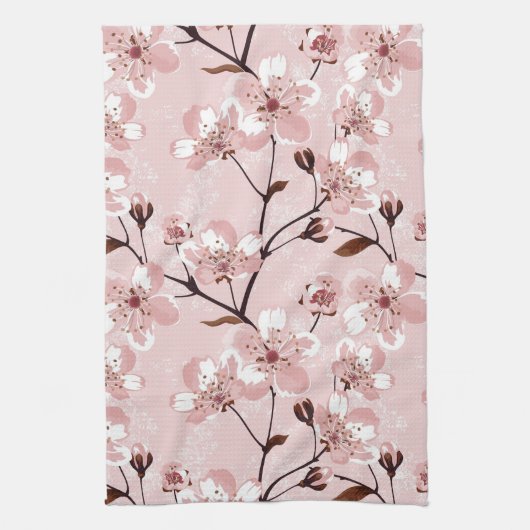 Cherry Blossom Flowers Pattern Theedoek (Verticaal)