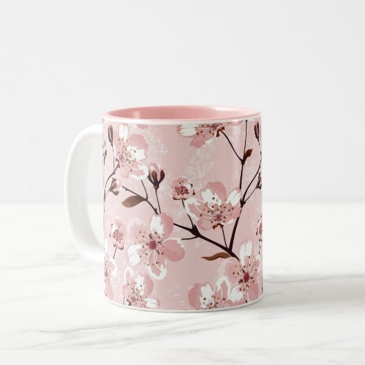 Cherry Blossom Flowers Pattern Tweekleurige Koffiemok (Voorkant links)