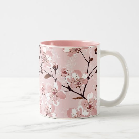 Cherry Blossom Flowers Pattern Tweekleurige Koffiemok (Rechts)