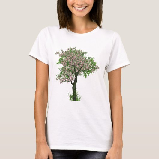 Cherry Blossom Flowers Tree Branves Leaves T-shirt (Voorkant)