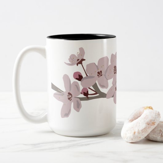 Cherry Blossom Flowers Tweekleurige Koffiemok (Met donut)