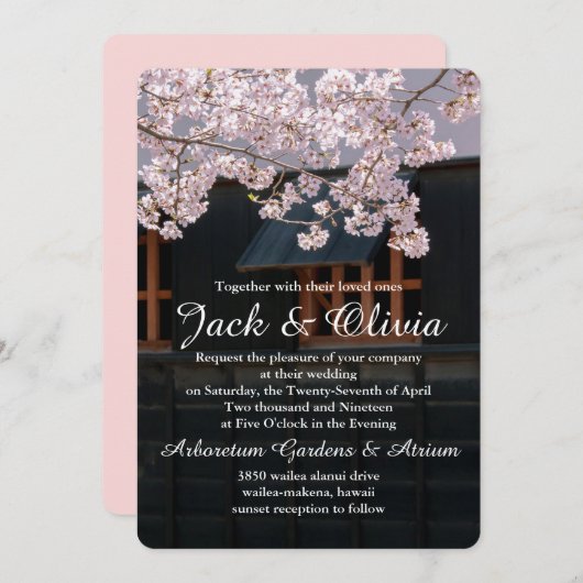 Cherry Blossom Flowers Wedding Invitation Kaart (Voorkant / Achterkant)