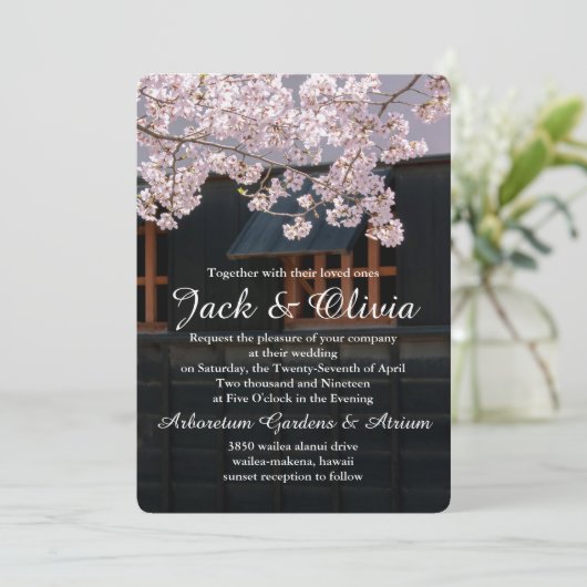 Cherry Blossom Flowers Wedding Invitation Kaart (Staand voorkant)