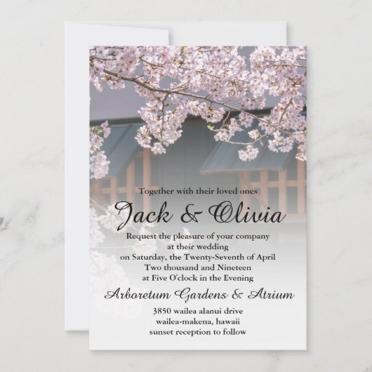 Cherry Blossom Flowers Wedding Invitation Kaart (Voorkant)