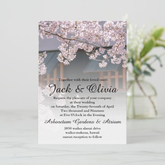 Cherry Blossom Flowers Wedding Invitation Kaart (Staand voorkant)