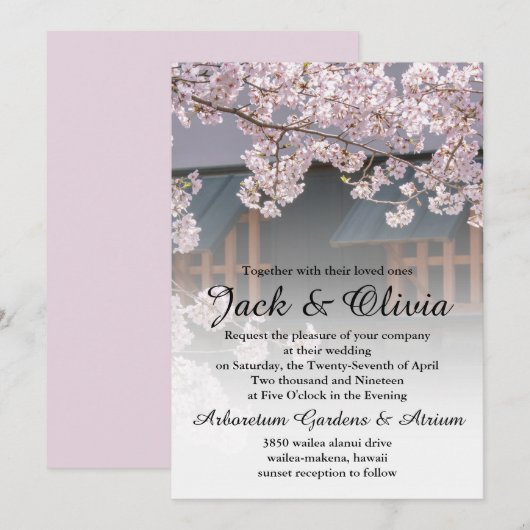 Cherry Blossom Flowers Wedding Invitation Kaart (Voorkant / Achterkant)