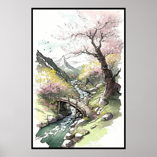 Cherry Blossom Forest in Bloom op de lentaander Poster (Voorkant)