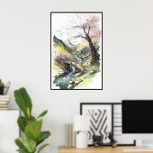 Cherry Blossom Forest in Bloom op de lentaander Poster (Thuiskantoor)