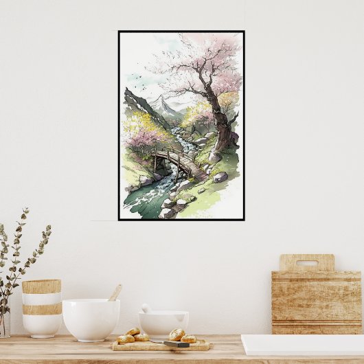 Cherry Blossom Forest in Bloom op de lentaander Poster (Keuken)