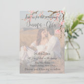 Cherry Blossom Foto QR Code Huwelijk Kaart (Staand voorkant)