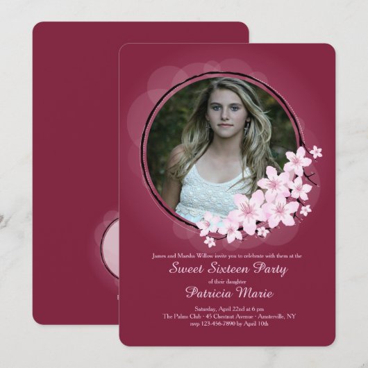 Cherry Blossom Fotouitnodiging Kaart (Voorkant / Achterkant)