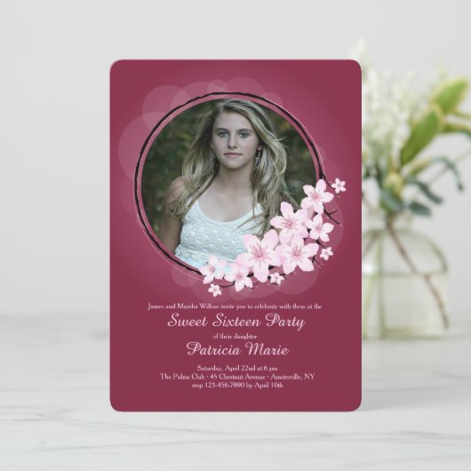 Cherry Blossom Fotouitnodiging Kaart (Staand voorkant)