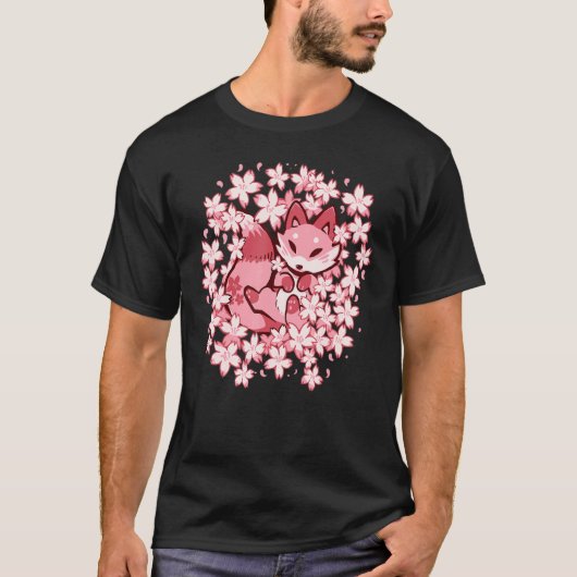 Cherry Blossom Fox Cute Pink Fox T-shirt (Voorkant)