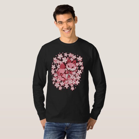 Cherry Blossom Fox Cute Pink Fox T-shirt (Voorkant volledig)