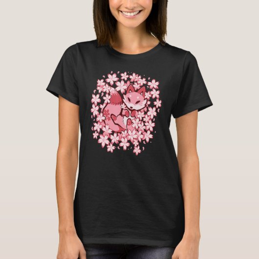 Cherry Blossom Fox - Cute Pink Fox T-shirt (Voorkant)