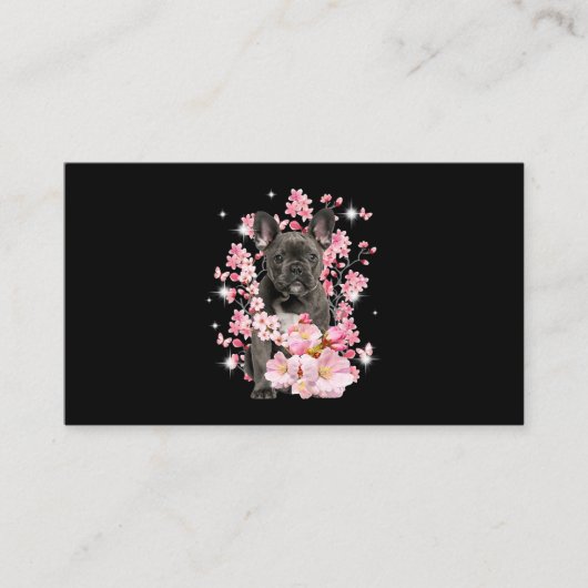 Cherry Blossom French Bulldog Dog Flowers Floral Visitekaartje (Voorkant)