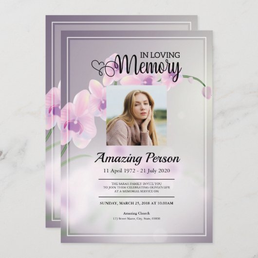 Cherry blossom Funeral order of service Invitation Kaart (Voorkant / Achterkant)