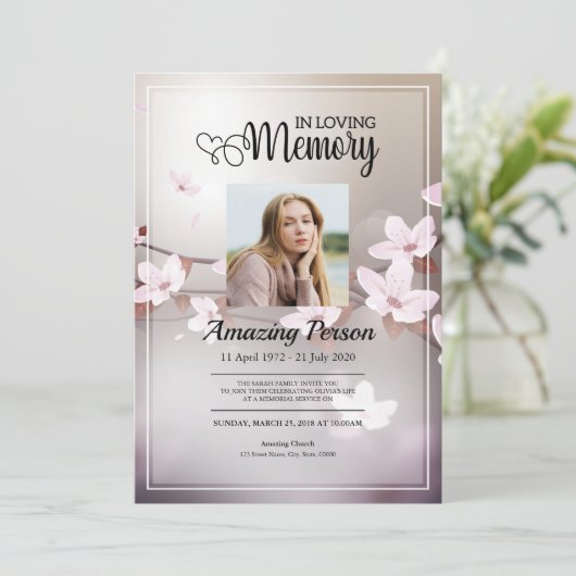 Cherry blossom Funeral order of service Invitation Kaart (Staand voorkant)