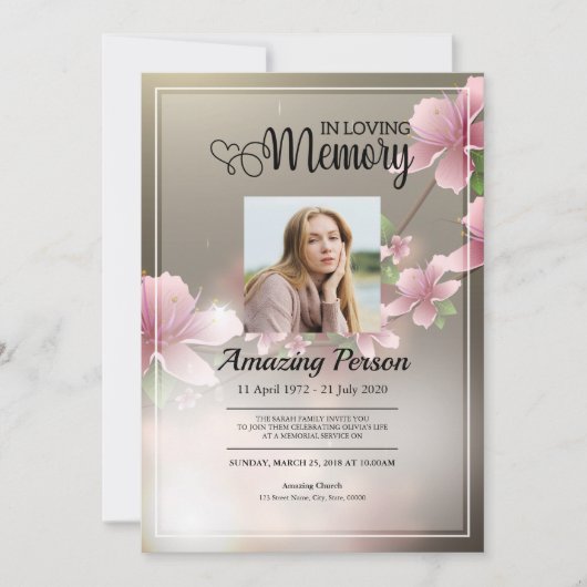 Cherry blossom Funeral order of service Invitation Kaart (Voorkant)