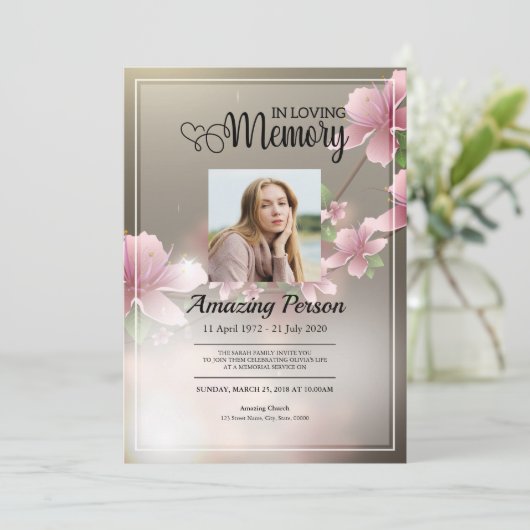 Cherry blossom Funeral order of service Invitation Kaart (Staand voorkant)