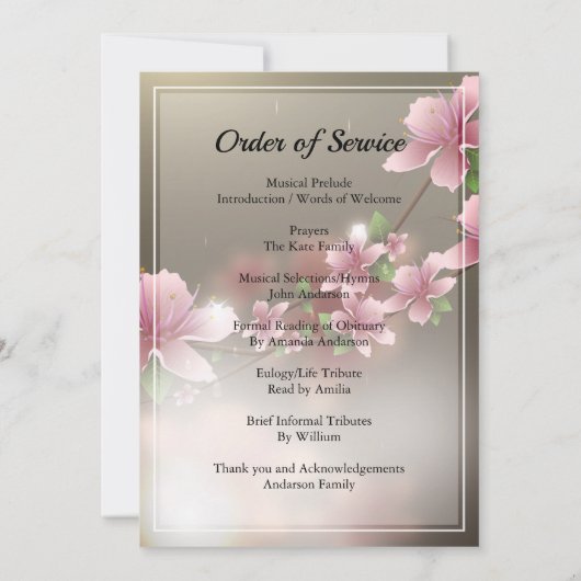 Cherry blossom Funeral order of service Invitation Kaart (Achterkant)