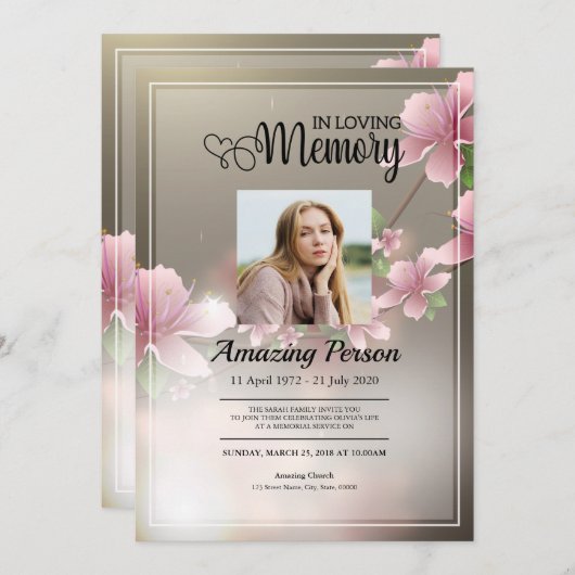 Cherry blossom Funeral order of service Invitation Kaart (Voorkant / Achterkant)