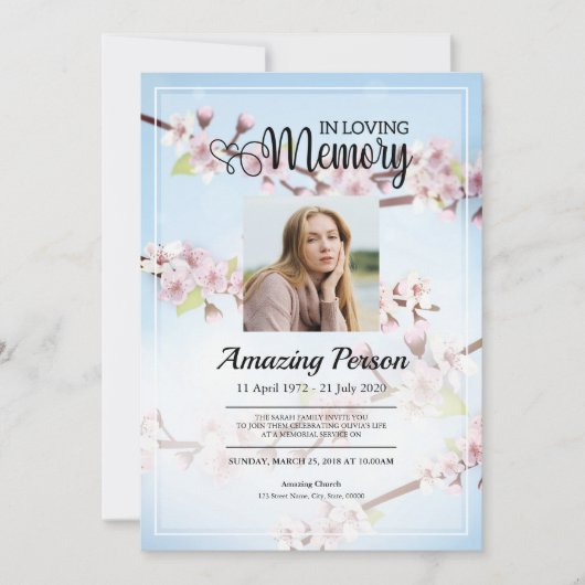 Cherry blossom Funeral order of service Invitation Kaart (Voorkant)