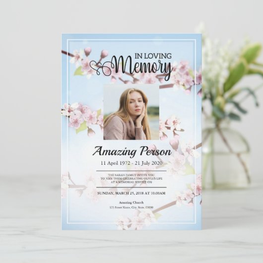 Cherry blossom Funeral order of service Invitation Kaart (Staand voorkant)
