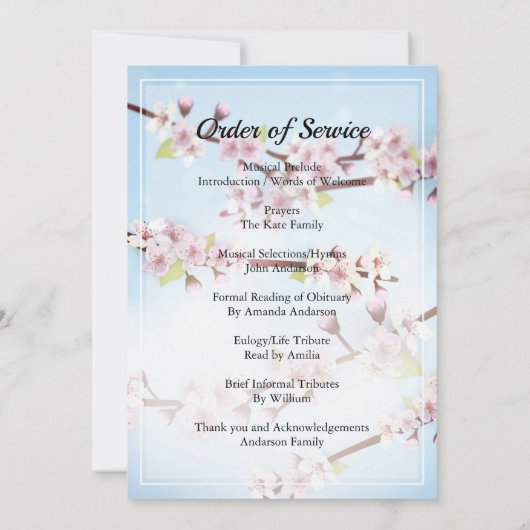 Cherry blossom Funeral order of service Invitation Kaart (Achterkant)