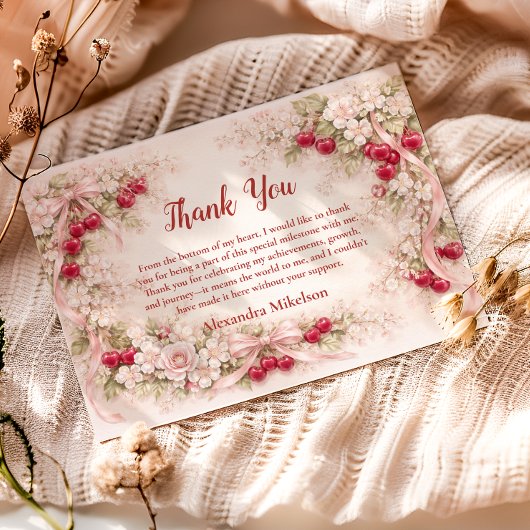 Cherry Blossom Garden Girl 1st Birthday Bedankkaart