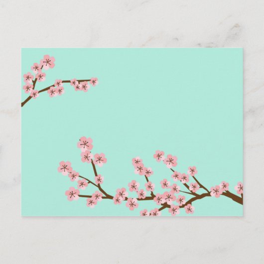 Cherry Blossom Garden Roze Groen Huwelijk Aankondigingskaart (Achterkant)