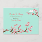 Cherry Blossom Garden Roze Groen Huwelijk Aankondigingskaart (Voorkant)