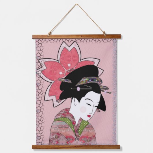 Cherry Blossom Geisha Hangend Wandkleed (Voorkant)