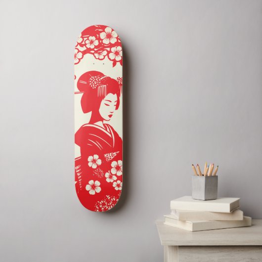 Cherry Blossom Geisha II Skateboard (Muurkunst)