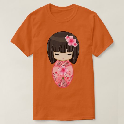 Cherry Blossom Geisha Japans Kokeshi Doll T-shirt (Design voorkant)