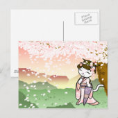 Cherry Blossom Geisha Kat Briefkaart (Voorkant / Achterkant)