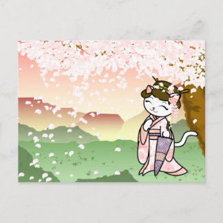 Cherry Blossom Geisha Kat Briefkaart