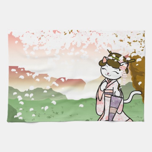 Cherry Blossom Geisha Kat Theedoek (Horizontaal)