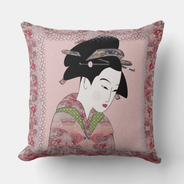 Cherry Blossom Geisha Kussen (Voorkant)