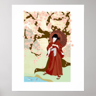 cherry blossom geisha poster