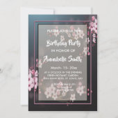 Cherry Blossom Geometric Floral Birthday Party Kaart (Voorkant)