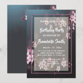 Cherry Blossom Geometric Floral Birthday Party Kaart