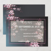 Cherry Blossom Geometric Floral RSVP Kaart (Voorkant / Achterkant)