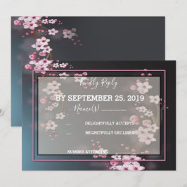 Cherry Blossom Geometric Floral RSVP Kaart