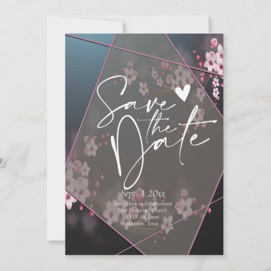Cherry Blossom Geometric Floral save the date Invi Kaart (Voorkant)