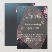 Cherry Blossom Geometric Floral slaat de datum op Kaart (Voorkant / Achterkant)