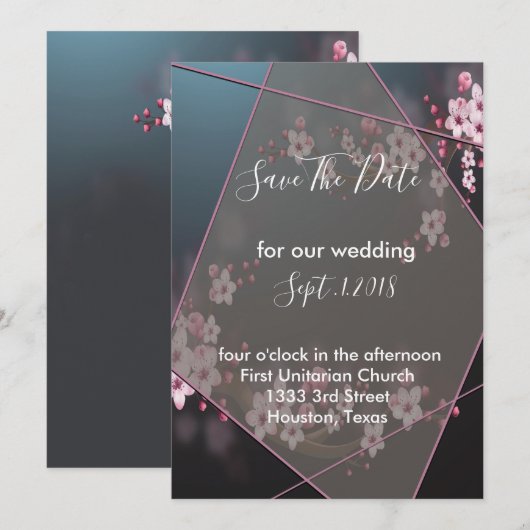 Cherry Blossom Geometric Floral slaat de datum op Kaart (Voorkant / Achterkant)